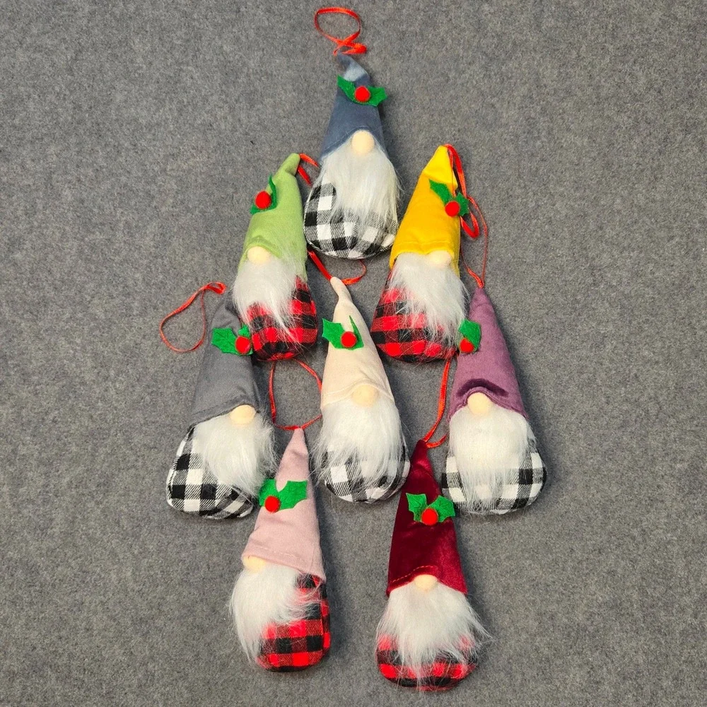 D-FantiX 8 Piece Christmas Gnome Ornaments Buffalo Plaid Plush Tomte Set